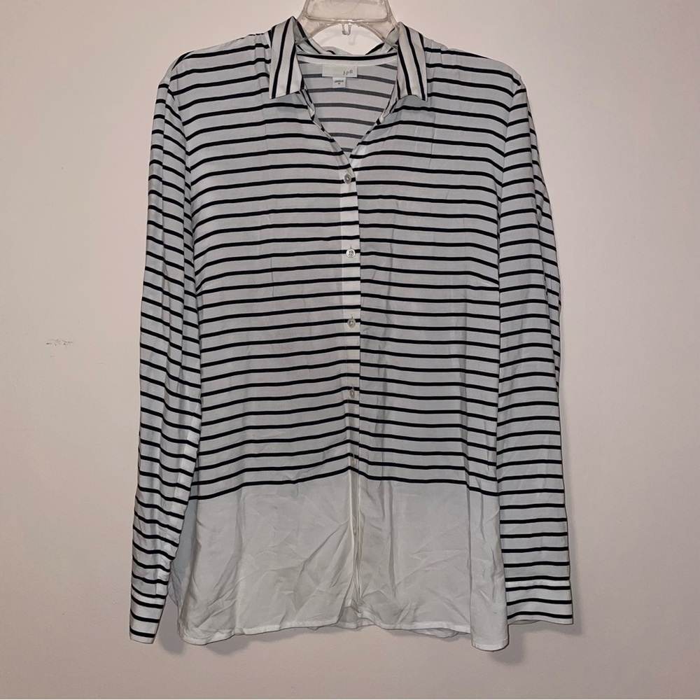 J Jill Striped Button Up Long Sleeve Striped Shirt Size Medium